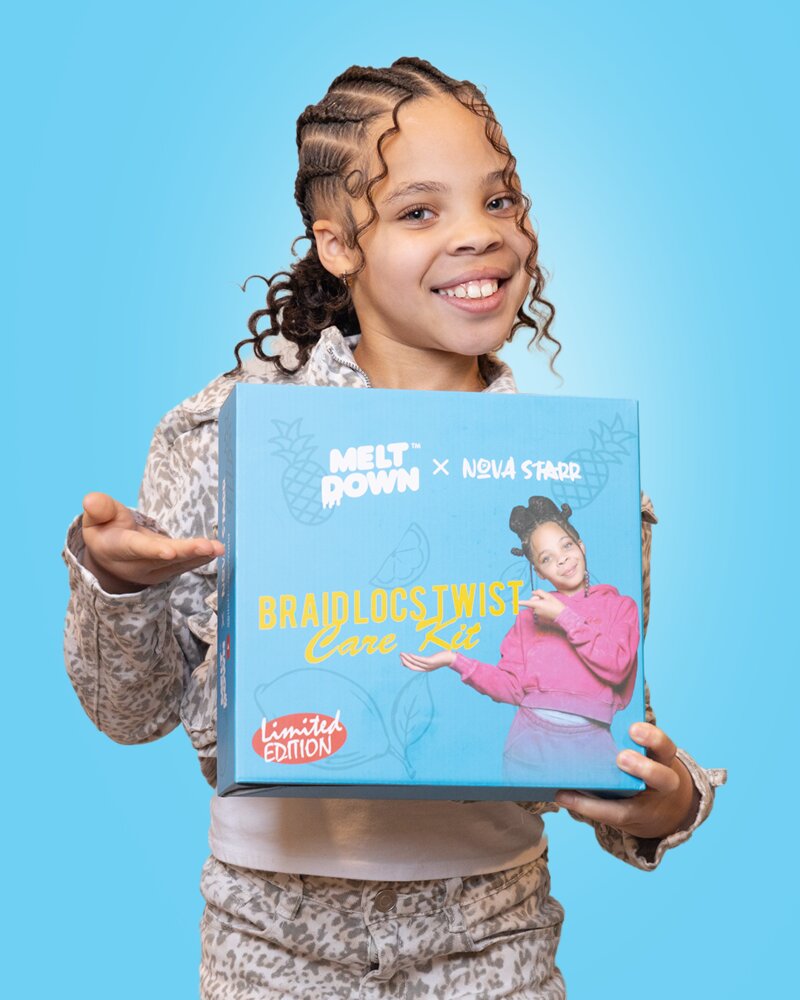 Nova Starr smiling with the Meltdown collab care kit